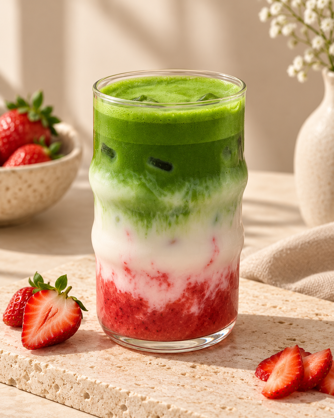 Strawberry Matcha Latte glacé Maison Zegzaw